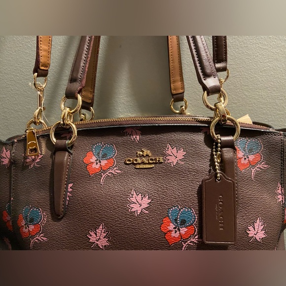 GUC COACH Mini Christie Carryall & Matching Wallet Set Wildflower Print Oxblood - Picture 2 of 15